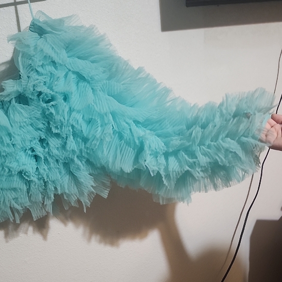 Selezza London Ruffled Mesh Crop Top in Aqua Size S - Picture 4 of 12